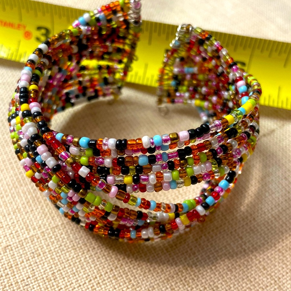 Braided Glass Beaded Cuff Bracelet